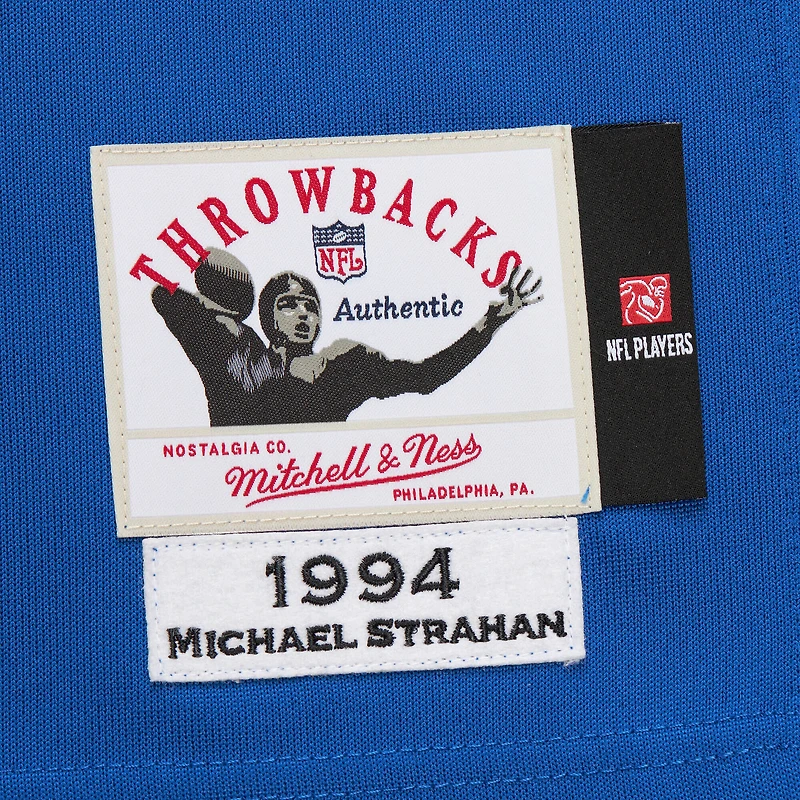 Maillot authentique rétro Mitchell & Ness Michael Strahan Royal des Giants de New York 1994, porté par un joueur retraité.
