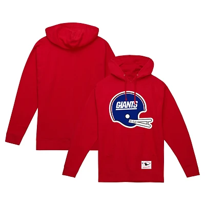 Men's Mitchell & Ness Red New York Giants Helmet Logo Vintage Pullover Hoodie