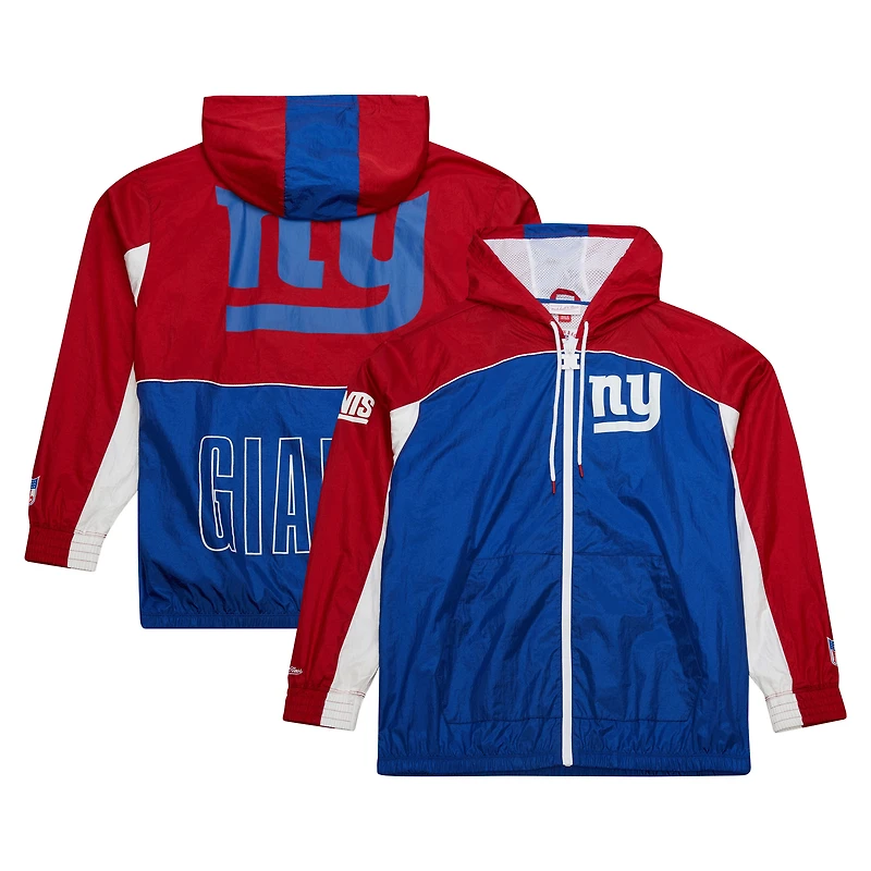 Coupe-vent zippé haut de gamme Big Shot des New York Giants pour homme, bleu royal/rouge, Mitchell & Ness