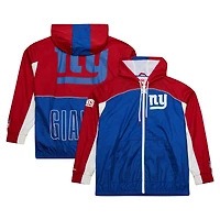 Coupe-vent zippé haut de gamme Big Shot des New York Giants pour homme, bleu royal/rouge, Mitchell & Ness