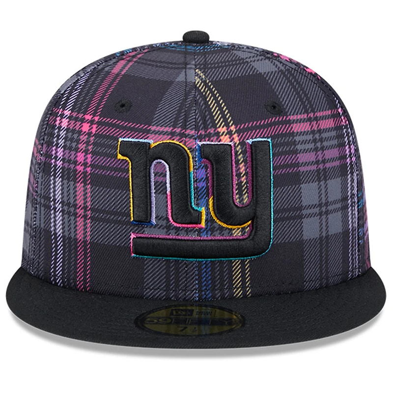 Men's New Era Black York Giants 2024 NFL Crucial Catch Plaid 59FIFTY Fitted Hat