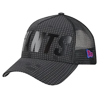 Men's New Era Black New York Giants  Midnight Ink Tonal Text A-Frame Trucker 9FORTY Adjustable Hat