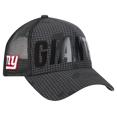 Men's New Era Black New York Giants  Midnight Ink Tonal Text A-Frame Trucker 9FORTY Adjustable Hat