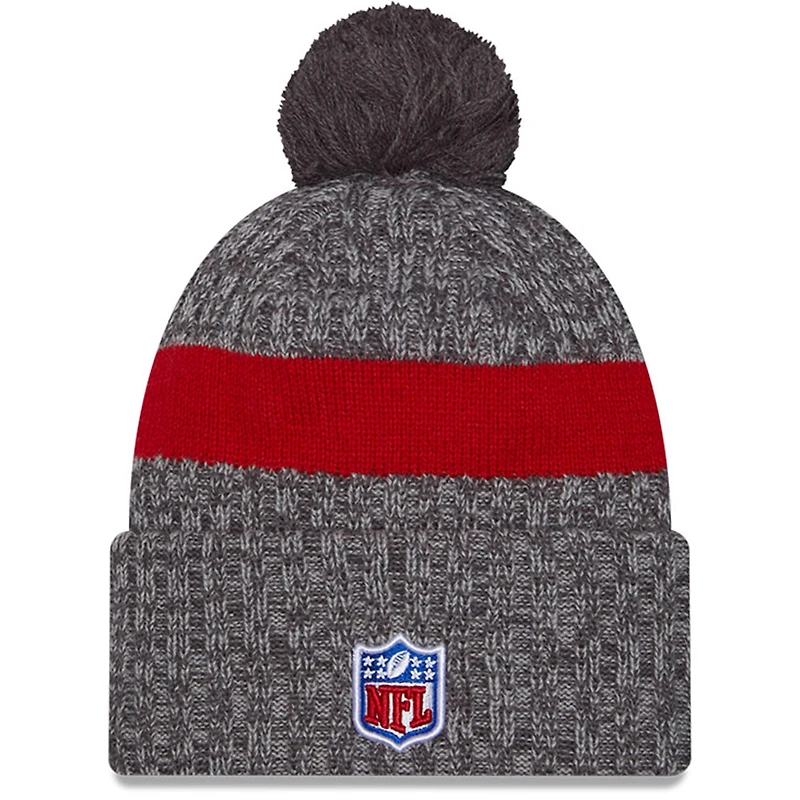 Bonnet en tricot à pompon à revers New Era pour hommes, gris, New York Giants 2023 Sideline Sport