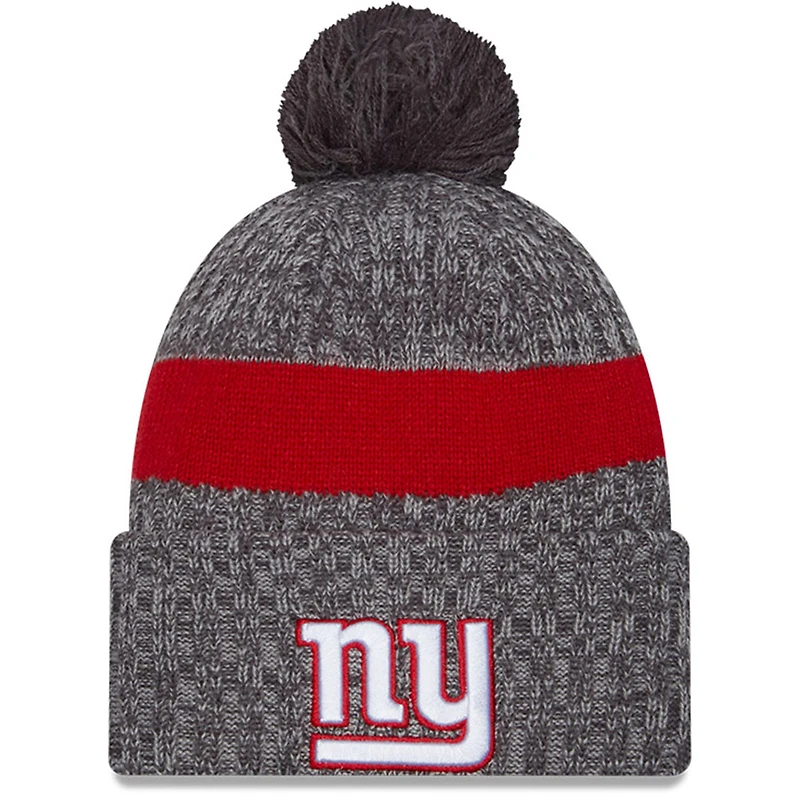 Bonnet en tricot à pompon à revers New Era pour hommes, gris, New York Giants 2023 Sideline Sport