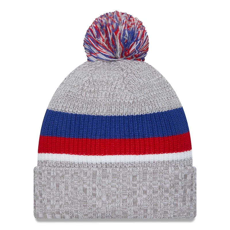 Bonnet en tricot à revers New Era pour hommes, gris chiné, New York Giants, avec pompon