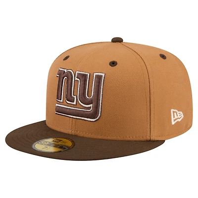 Casquette ajustée New Era 59FIFTY pour homme, marron clair/marron foncé, York Giants, coloris noyer bicolore.