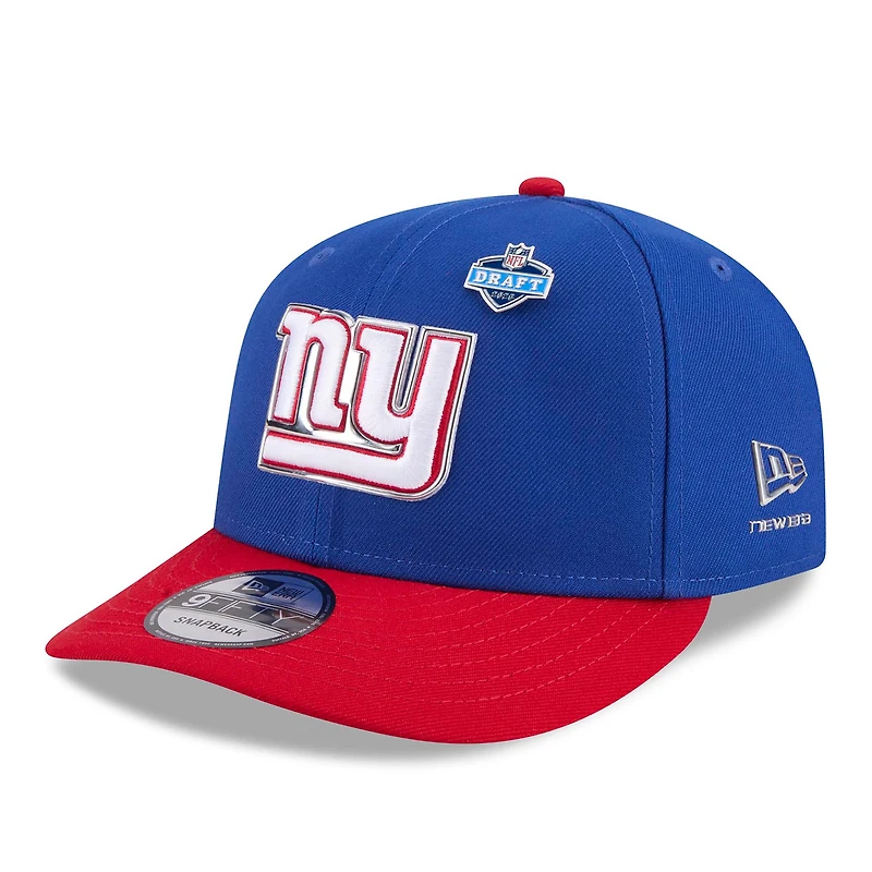 Casquette snapback New Era 9FIFTY pré-courbée pour homme, bleu royal/rouge, New York Giants, édition spéciale draft NFL 2026.