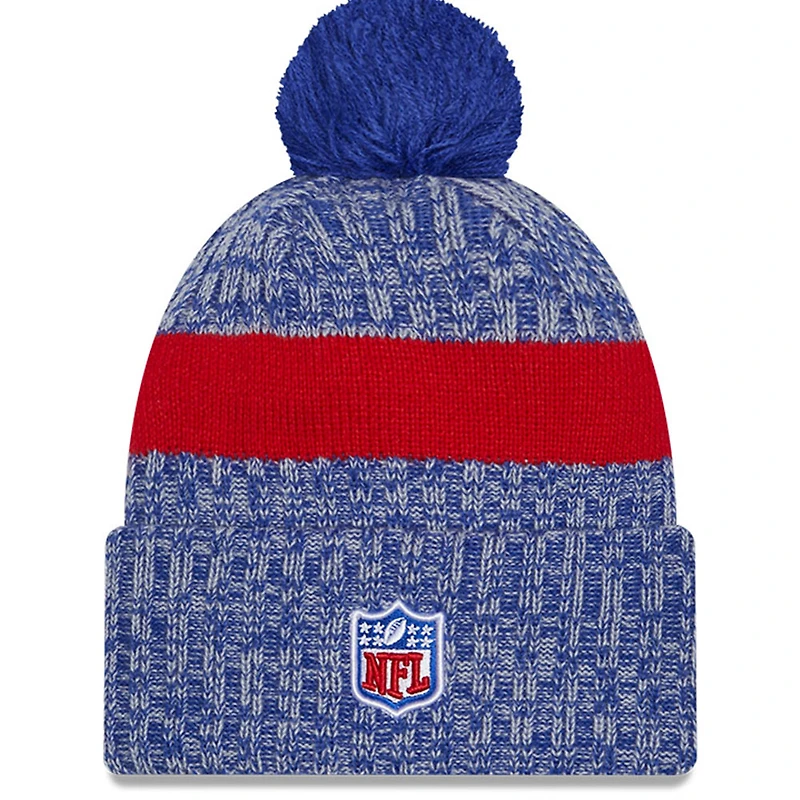 Bonnet en tricot à revers New York Giants 2023 Sideline pour homme avec pompon bleu New Era