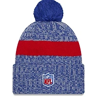 Bonnet en tricot à revers New York Giants 2023 Sideline pour homme avec pompon bleu New Era