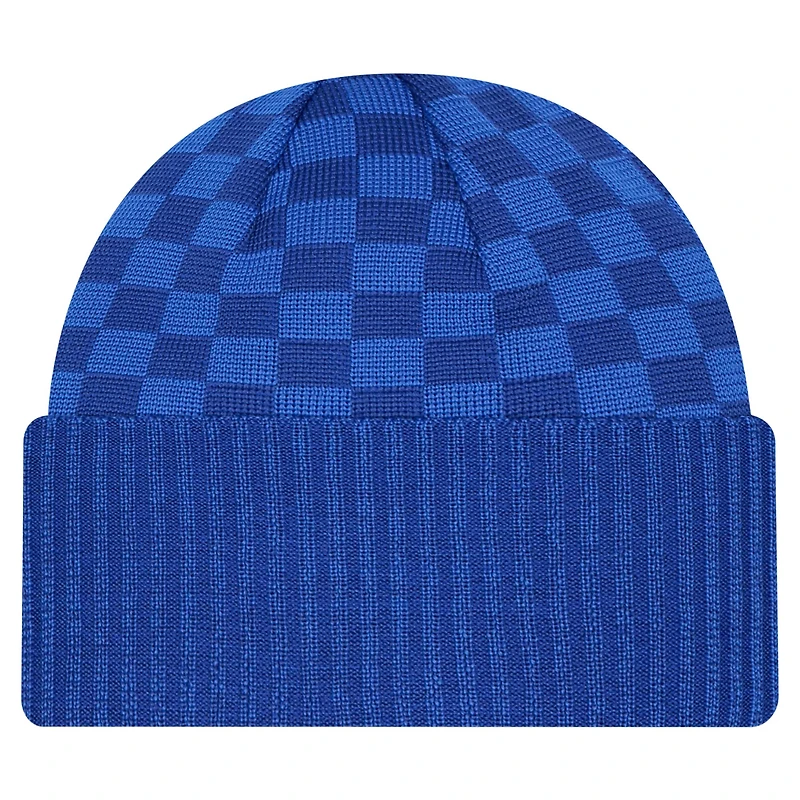 Bonnet en tricot à revers à carreaux New Era Royal New York Giants pour homme