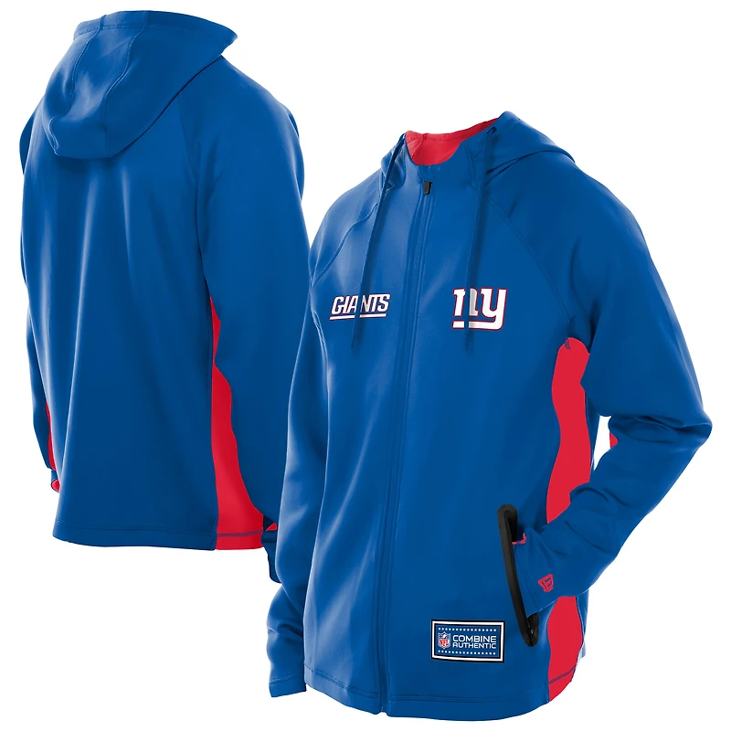 Sweat à capuche entièrement zippé New Era Royal York Giants Combine Authentic Raglan Scuba pour homme