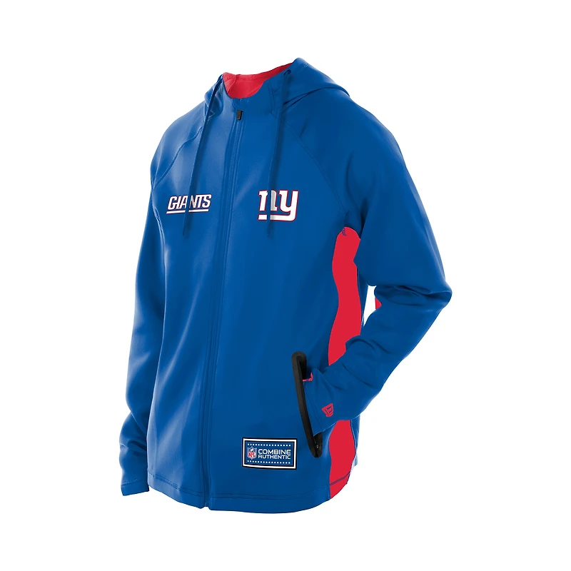 Men's New Era Royal York Giants Combine Authentic Raglan Scuba Full-Zip Hoodie