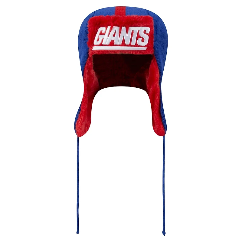 Men's New Era Royal New York Giants Helmet Head Trapper Knit Hat