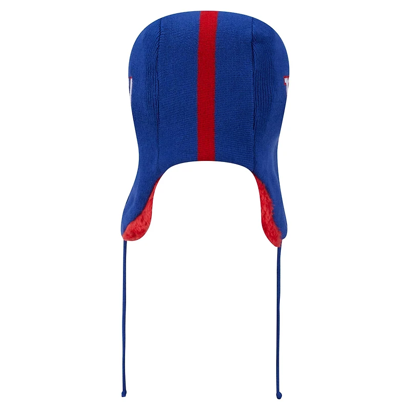 Men's New Era Royal New York Giants Helmet Head Trapper Knit Hat