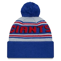 Bonnet en tricot à revers principal New Era bleu New York Giants pour hommes avec pompon