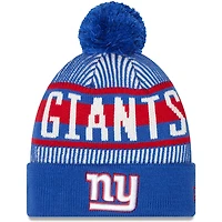 Bonnet en tricot à revers rayé Royal New York Giants New Era pour hommes avec pompon