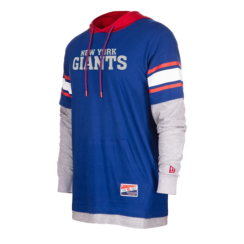 T-shirt à capuche manches longues Throwback Royal New York Giants Era pour homme