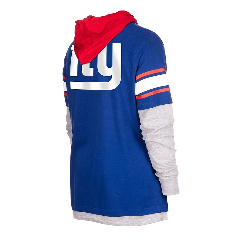 T-shirt à capuche manches longues Throwback Royal New York Giants Era pour homme