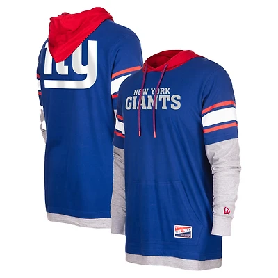 T-shirt à capuche manches longues Throwback Royal New York Giants Era pour homme