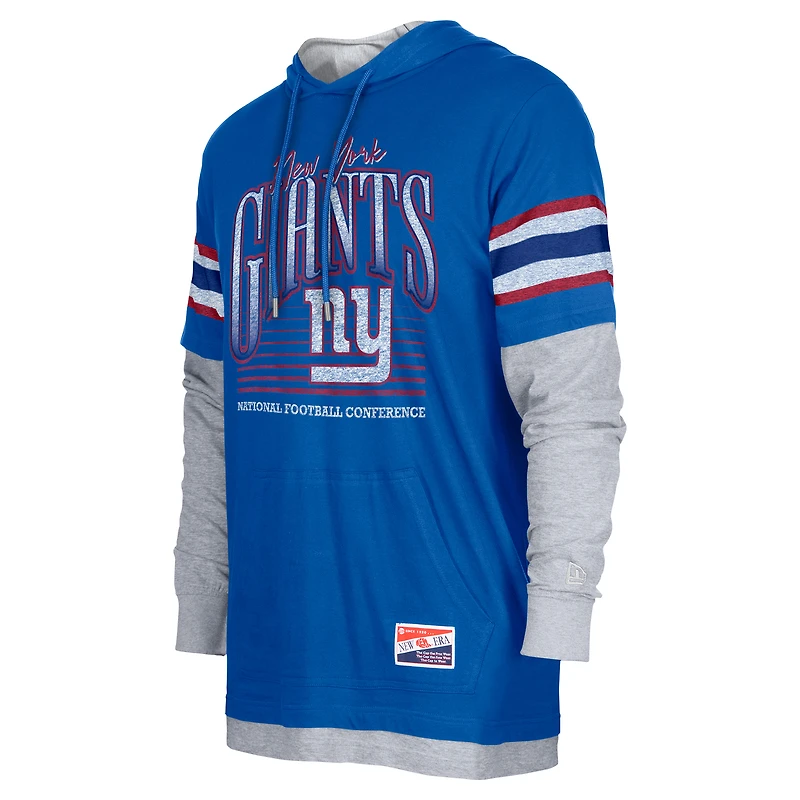 T-shirt à capuche manches longues New Era Royal York Giants Twofer pour homme
