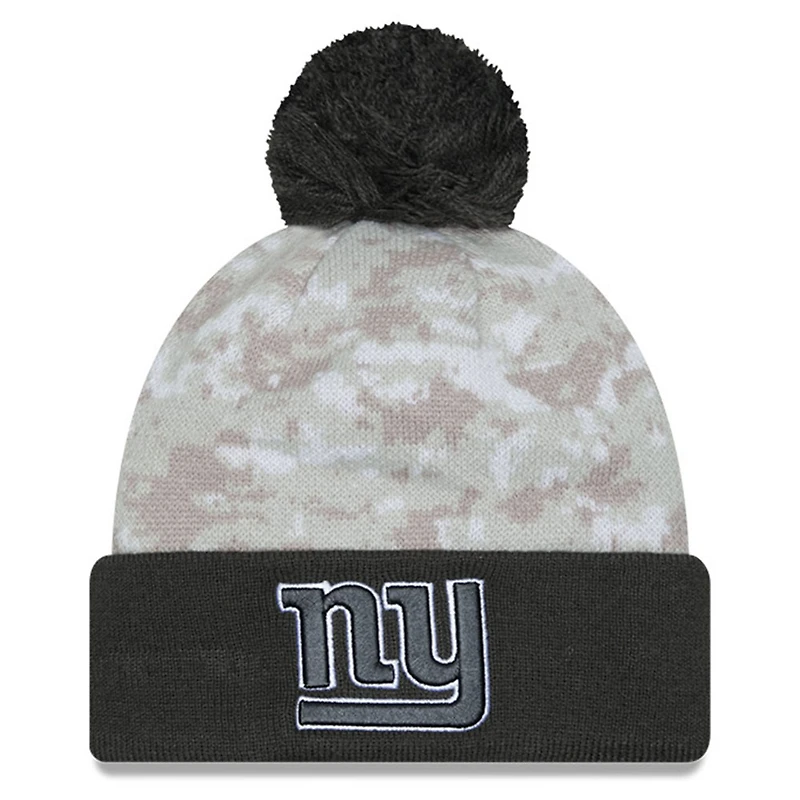 Bonnet en tricot à revers avec pompon et motif camouflage numérique New Era New York Giants 2024 Salute To Service blanc/graphite pour homme