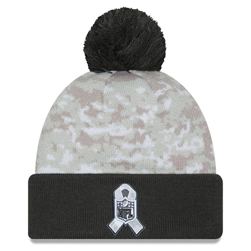 Bonnet en tricot à revers avec pompon et motif camouflage numérique New Era New York Giants 2024 Salute To Service blanc/graphite pour homme