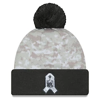 Bonnet en tricot à revers avec pompon et motif camouflage numérique New Era New York Giants 2024 Salute To Service blanc/graphite pour homme