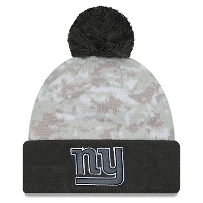Bonnet en tricot à revers avec pompon et motif camouflage numérique New Era New York Giants 2024 Salute To Service blanc/graphite pour homme
