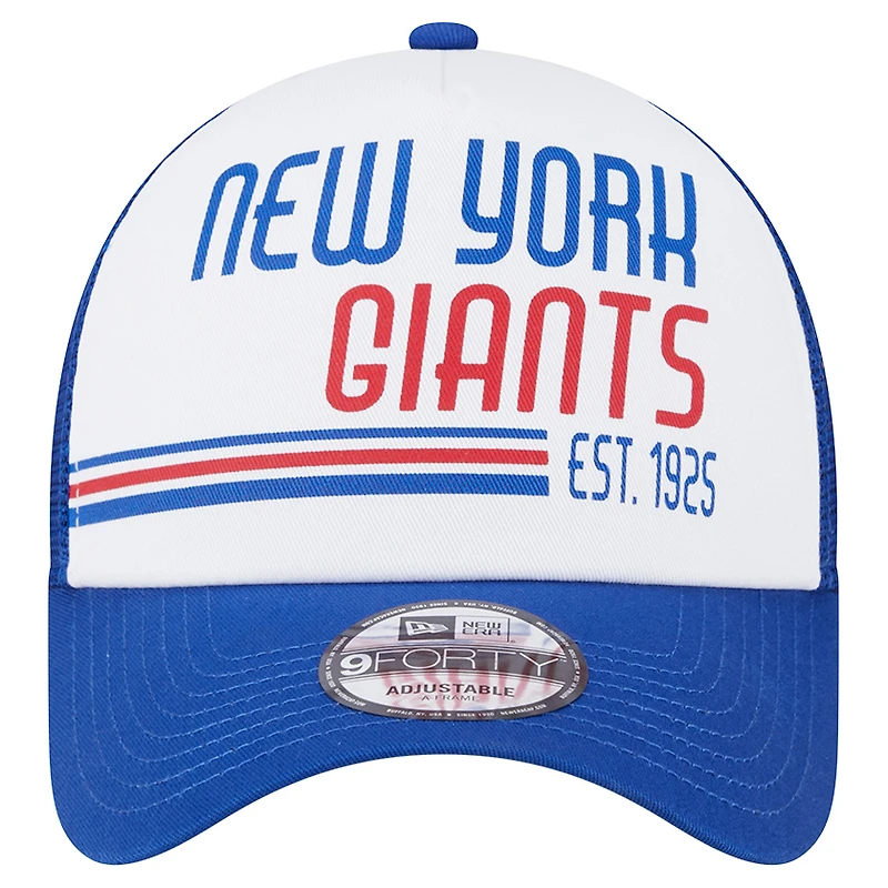 Casquette réglable 9FORTY Stacked A-Frame Trucker 9FORTY New Era pour hommes, blanc/royal, New York Giants