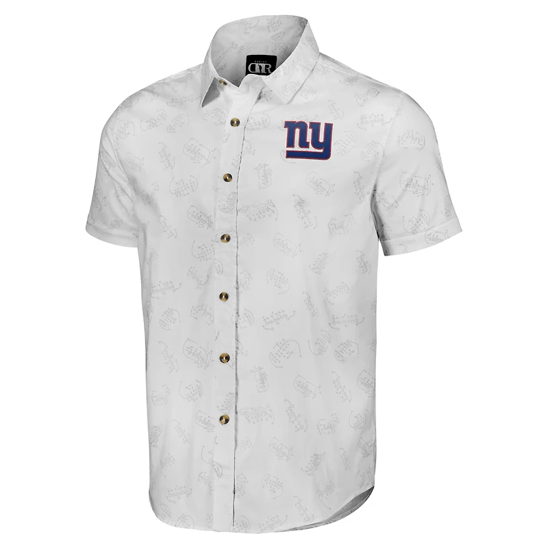 Chemise boutonnée à manches courtes tissée blanche New York Giants pour homme de la collection NFL x Darius Rucker par Fanatics