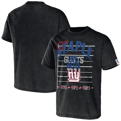 T-shirt noir NFL x Staple pour hommes des Giants de New York Throwback Vintage Wash