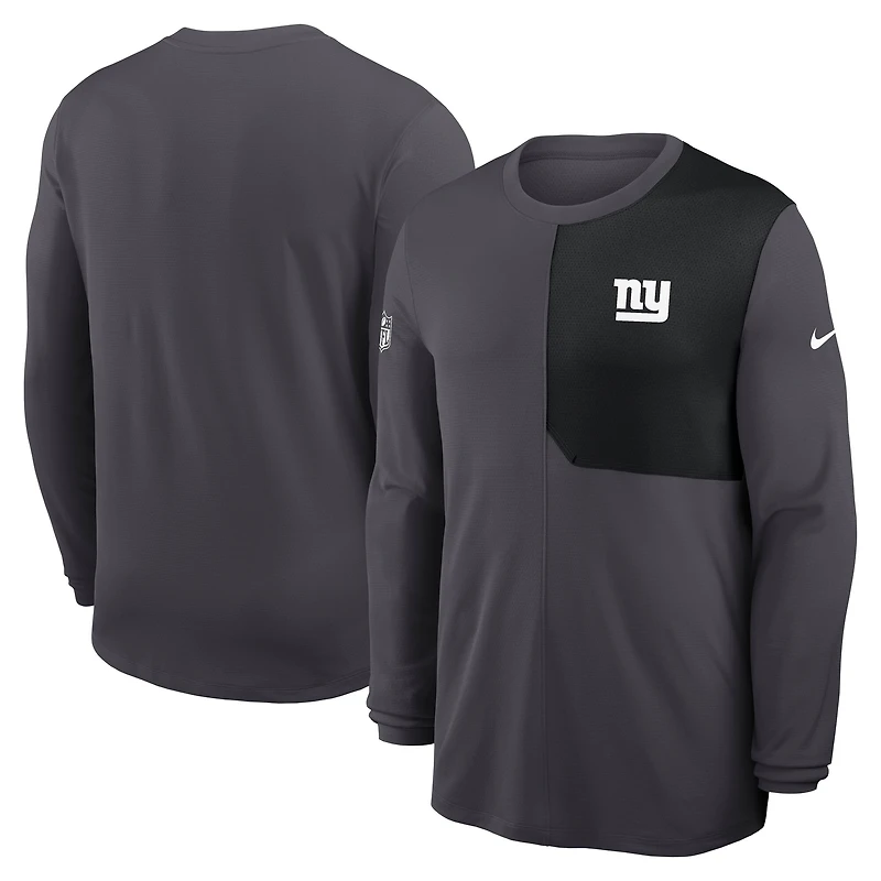 T-shirt à manches longues Nike gris New York Giants Sideline Coach UV Dri-FIT pour homme
