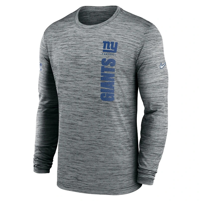 T-shirt Nike gris à manches longues Sideline Velocity Dri-FIT pour homme des New York Giants