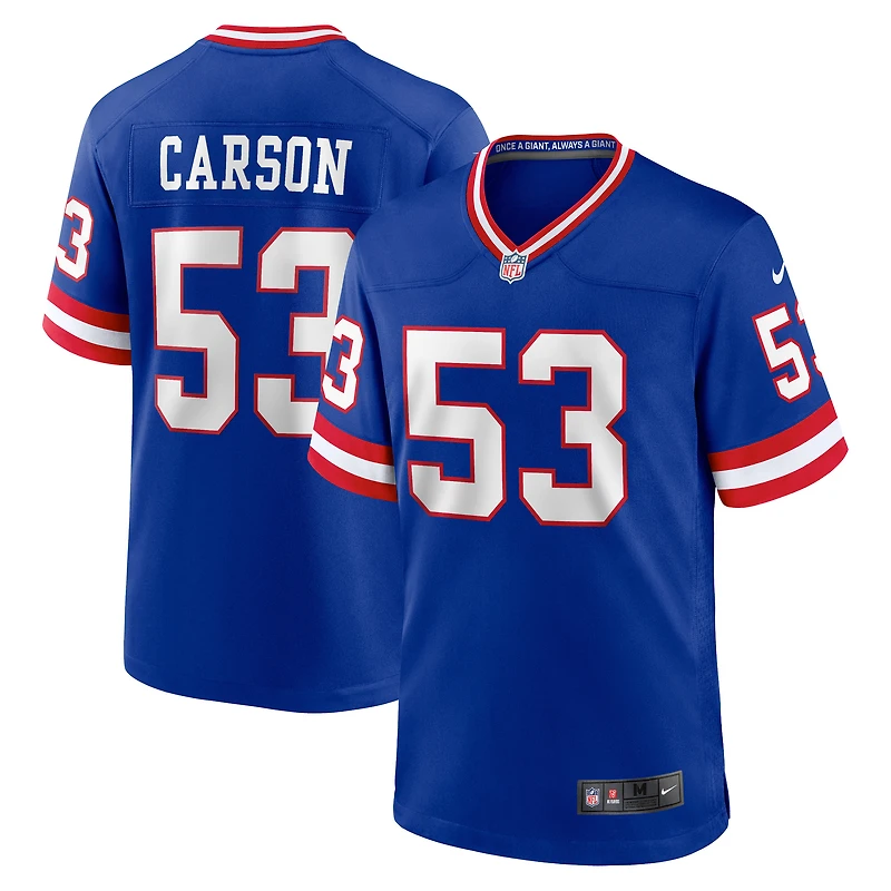 Maillot Nike Harry Carson Royal pour homme, joueur retraité des New York Giants, match alternatif
