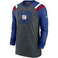 Men's Nike Heathered Charcoal/Royal New York Giants Tri-Blend Raglan Athletic Long Sleeve Fashion T-Shirt