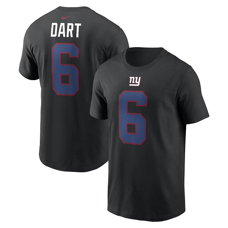 T-shirt Nike Jaxson Dart noir pour homme, New York Giants, logo carbone, nom et numéro
