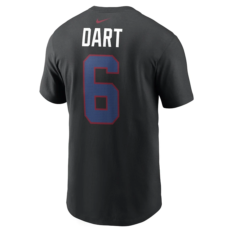 T-shirt Nike Jaxson Dart noir pour homme, New York Giants, logo carbone, nom et numéro