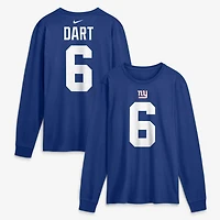 T-shirt à manches longues Nike Jaxson Dart Royal New York Giants pour homme, avec nom et numéro