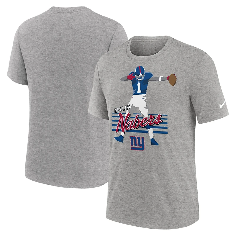 T-shirt Nike Malik Nabers pour homme, gris chiné, motif joueur des New York Giants