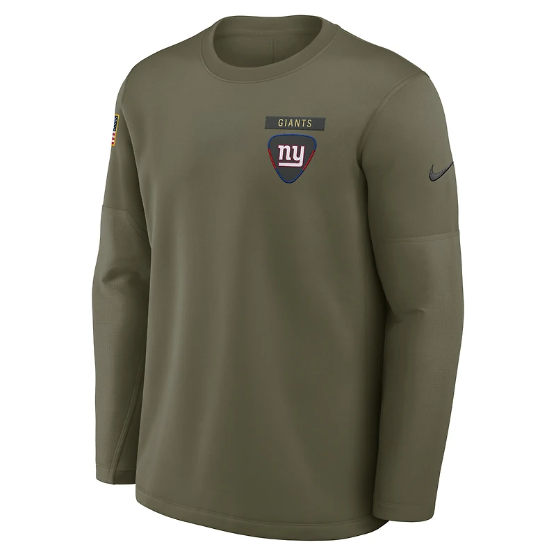 Men's Nike Olive New York Giants 2025 Salute to Service Sideline Coaches Therma-FIT Long Sleeve Shirt