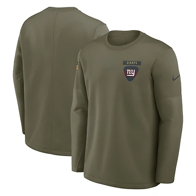 Men's Nike Olive New York Giants 2025 Salute to Service Sideline Coaches Therma-FIT Long Sleeve Shirt