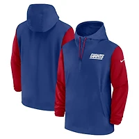 Veste à capuche 1/2 fermeture éclair Nike Royal/Rouge New York Giants 2024/25 Sideline Pre-Game Player pour homme