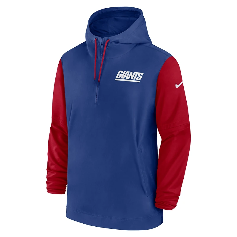 Veste à capuche 1/2 fermeture éclair Nike Royal/Rouge New York Giants 2024/25 Sideline Pre-Game Player pour homme