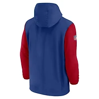 Veste à capuche 1/2 fermeture éclair Nike Royal/Rouge New York Giants 2024/25 Sideline Pre-Game Player pour homme
