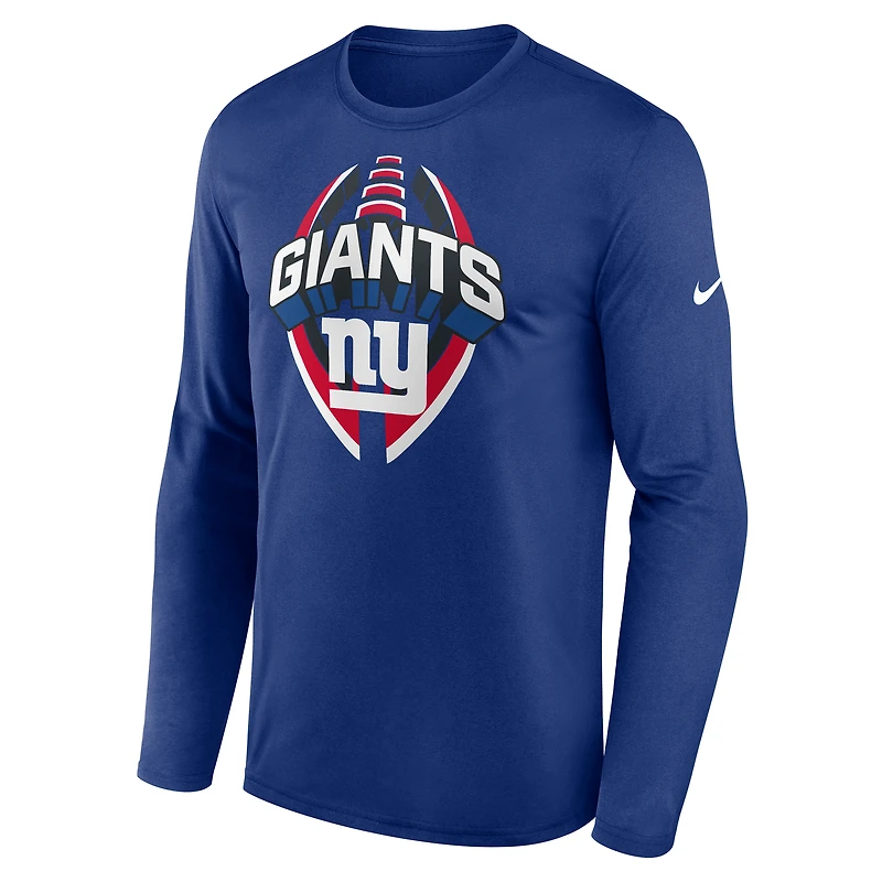 T-shirt Nike Royal New York Giants Primetime Legend Icon Performance à manches longues pour homme