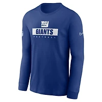T-shirt à manches longues Nike Royal New York Giants Sideline Dri-FIT pour homme