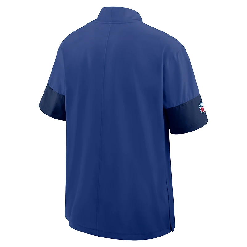 Veste d'entraîneur Nike Royal New York Giants Sideline pour homme, manches courtes, fermeture éclair au quart, technologie Dri-FIT