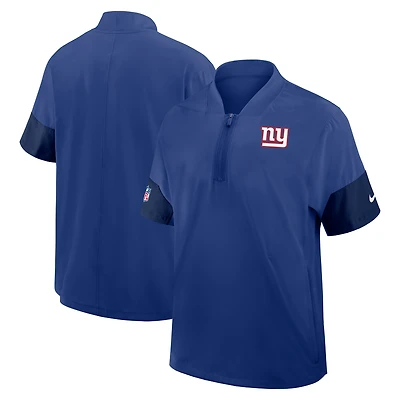 Men's Nike Royal New York Giants Sideline Short Sleeve Quarter-Zip Performance Coach Jacket