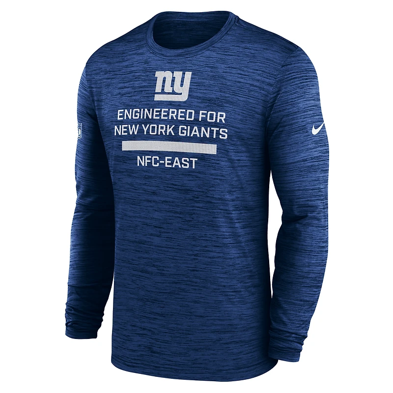 T-shirt Nike Royal New York Giants Sideline Velocity Performance à manches longues pour homme